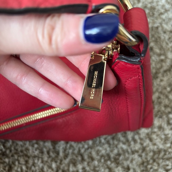 Michael Kors | Women's Red Leather Shoulder Hobo Bag - Picture 6 of 12